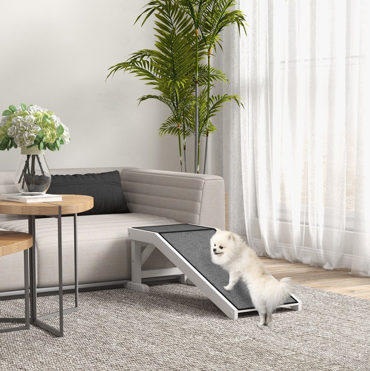 MODFU - Loopplank Voor Dieren - Antislip - Met Platform - Hout Polyester - Wit Grijs