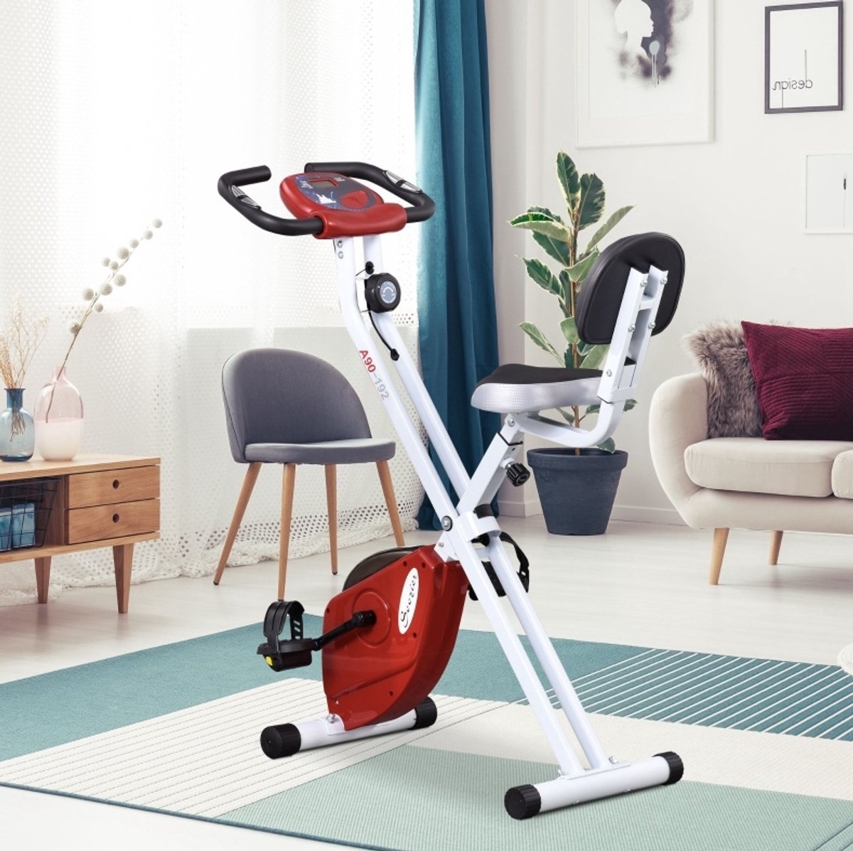MODFU-Hometrainer-Magnetische Weerstand-8 Niveaus-Opvouwbaar-LCD-Display-Rood Wit