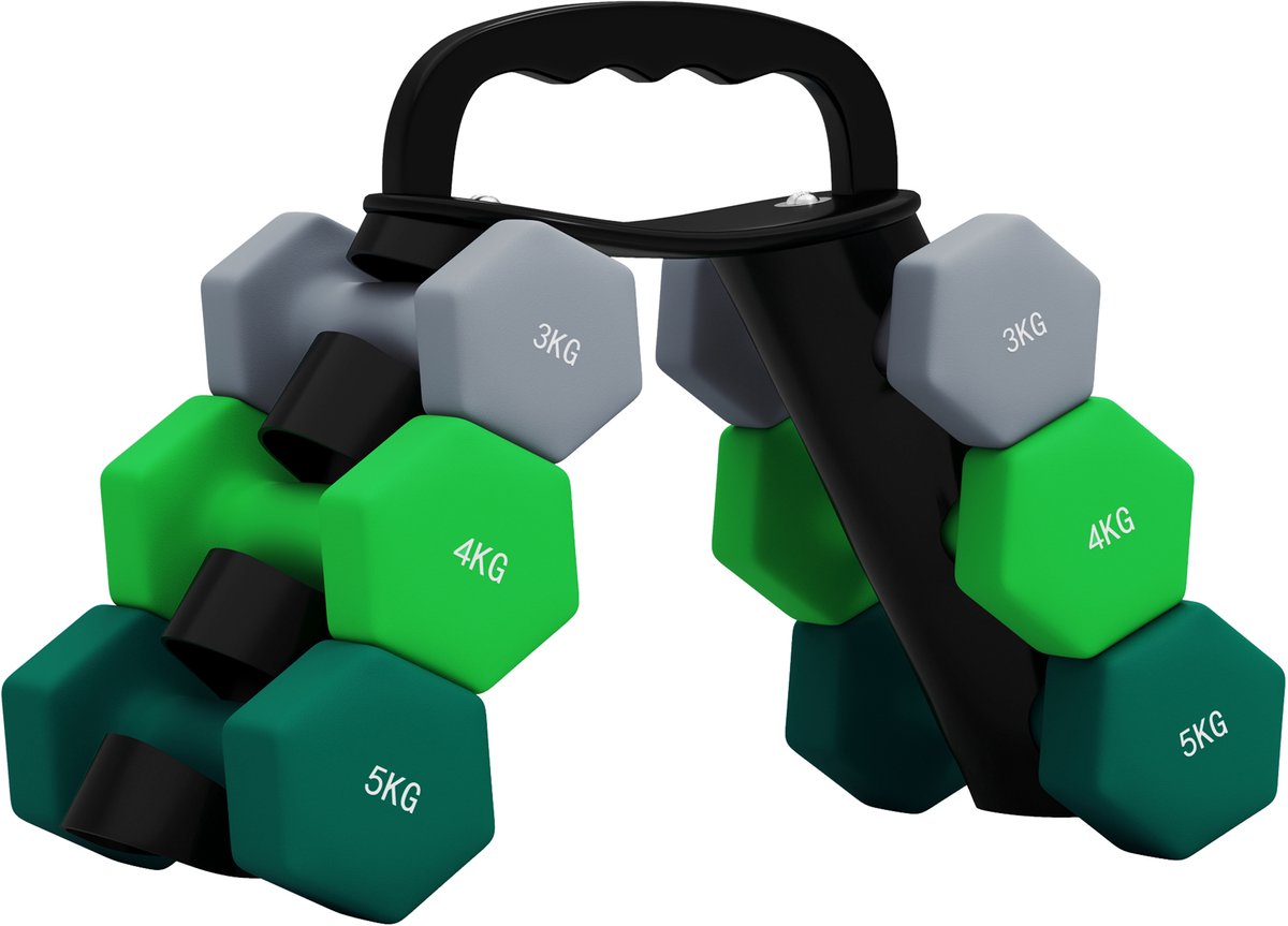 Halterset met opbergrek, 6-delig, geschikt voor thuisfitness, kettlebell-training en gewichtheffen
