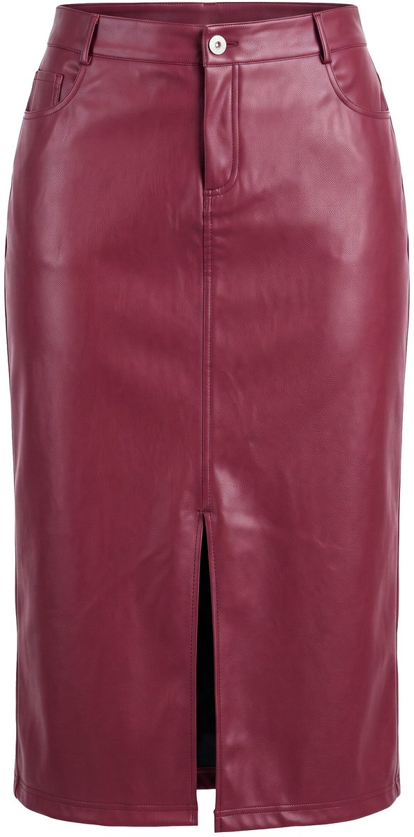 Studio Untold - Dames - Rok in een leerlook midi-lengte - Wijnrood - Maat 42