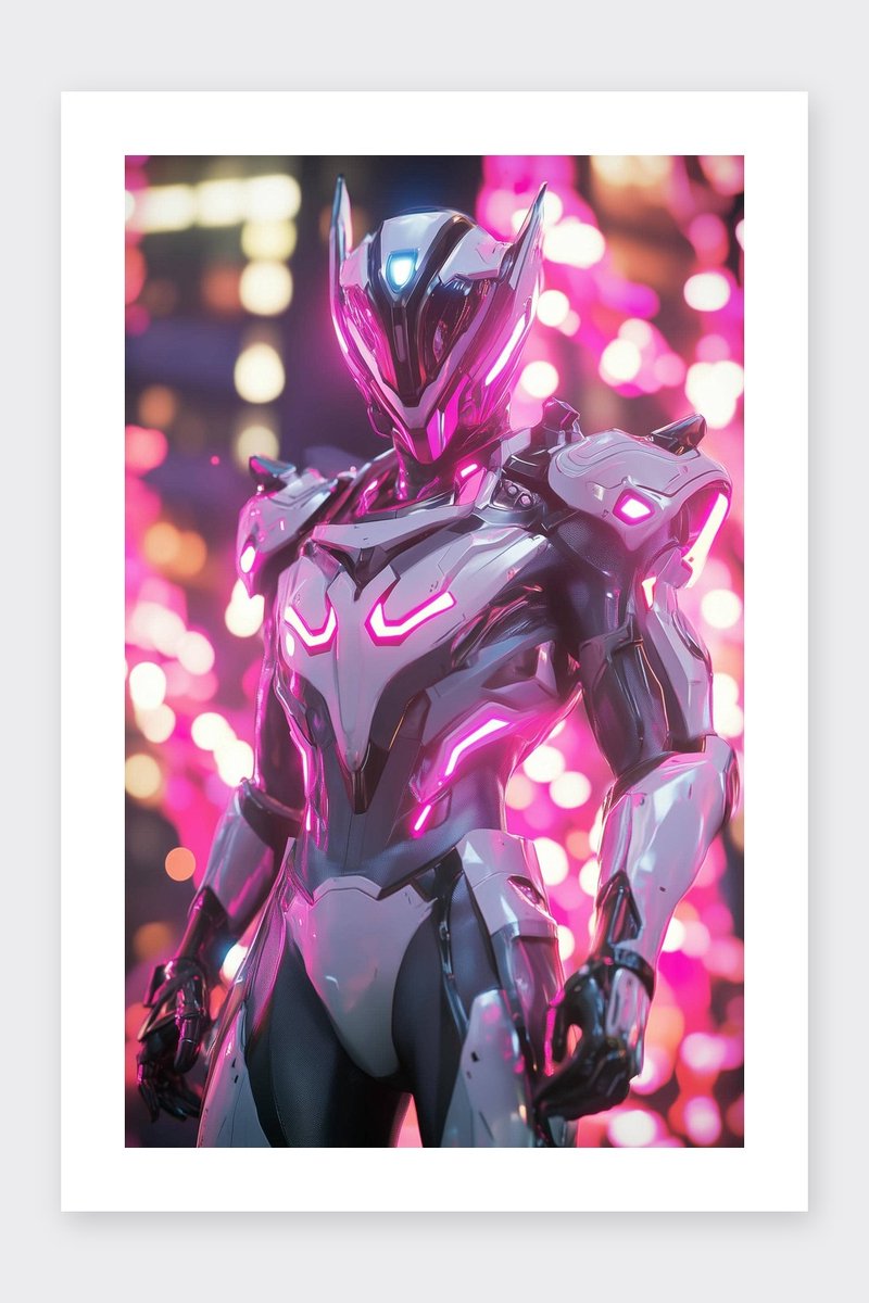 Robot Poster - Roze - Sci-Fi - Futuristisch - Cyborg - Technologie - Fantasie - posters - formaat 30x40cm - Wanddecoratie - BXS5293BY - Met kader - passe-partouts stijl