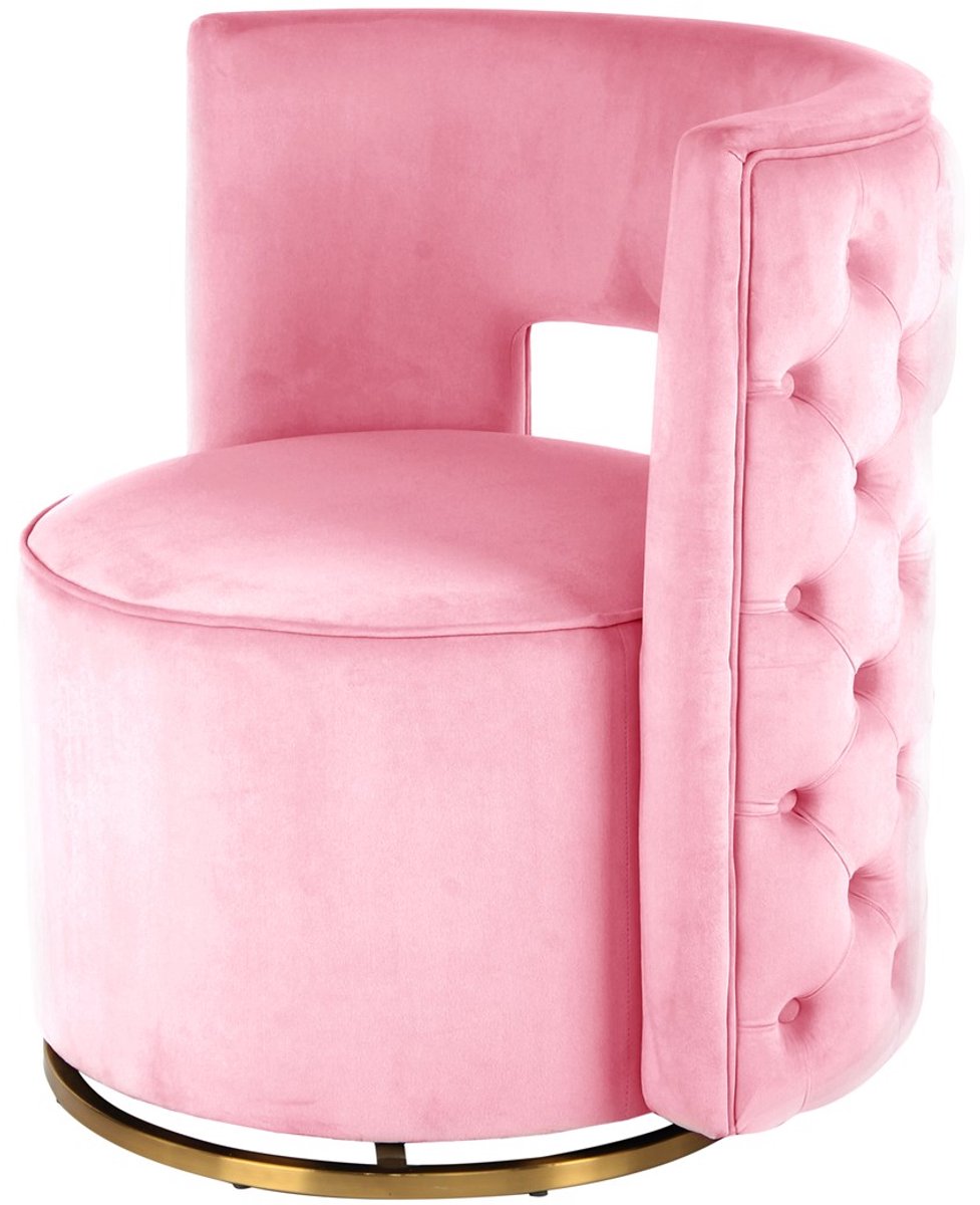 Padiro draaifauteuil 74 x 66,5 x 77,5 cm - roze en goudkleurig - fluweel - 360 graden draaibaar en sierknopen