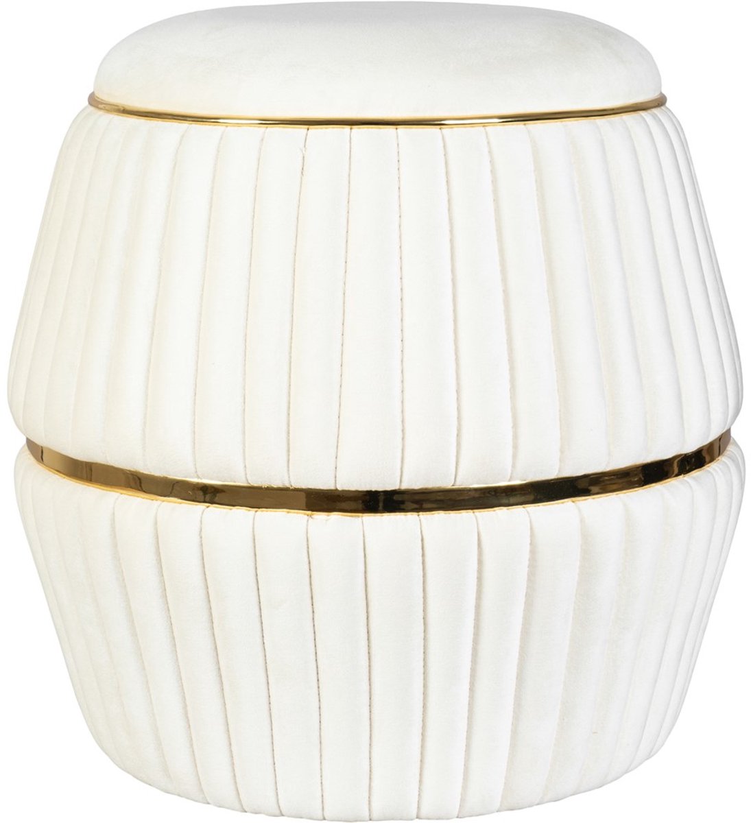 Padiro gestoffeerde kruk - Ø 51,5 x 53 cm - Ivoor / Goudkleurig - Fluweellook, Katoen, Acryl, Fluweel, Hout - decoratieve stiksels