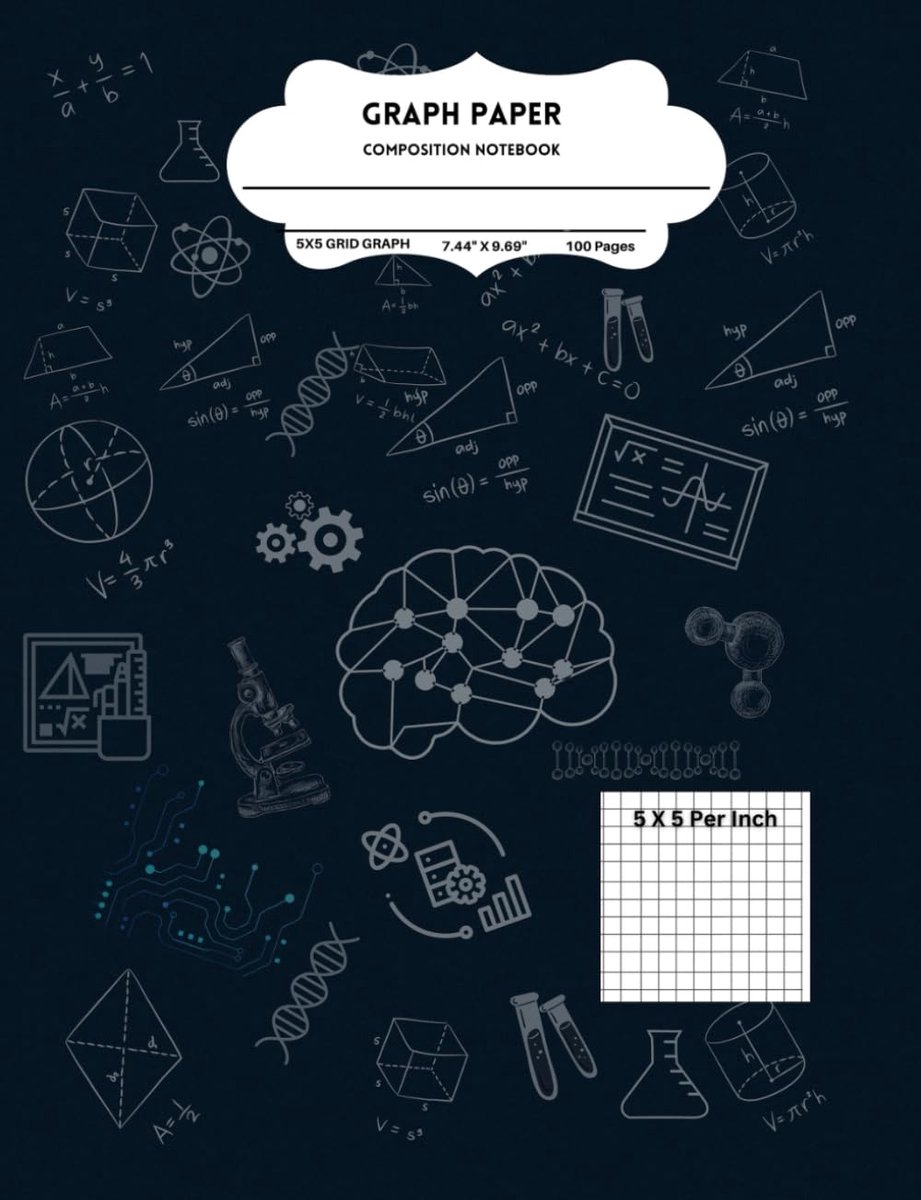 Graph Paper Notebook - QUAD Ruled 5X5 per inch - For Science, Maths, Architecture, Engineering: 100 PAGES : 7.44 " x - ShopVlot