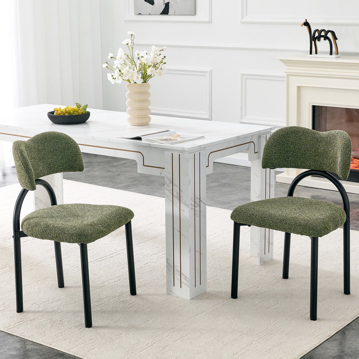 REDOM - Eetkamerstoel - Gevoerde zitting en rugleuning - Met zwart metalen buisframe - Moderne designstijl - Voor eetkamer en keuken - Stof - Groen - 81,5 x 50,7 cm