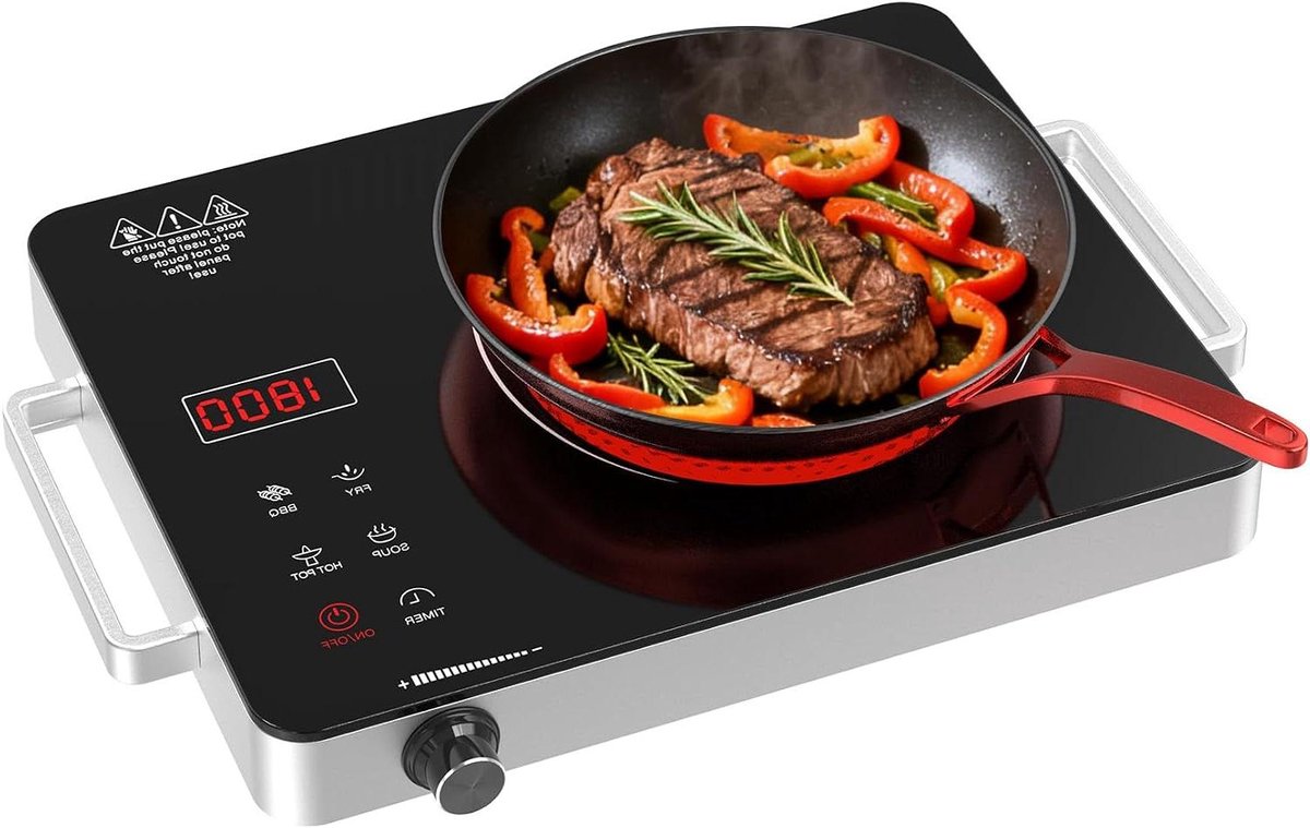 Elektrisch fornuis - Draagbare kookplaat - Snel koken - Keramisch glas - 36.8 cm - Zwart