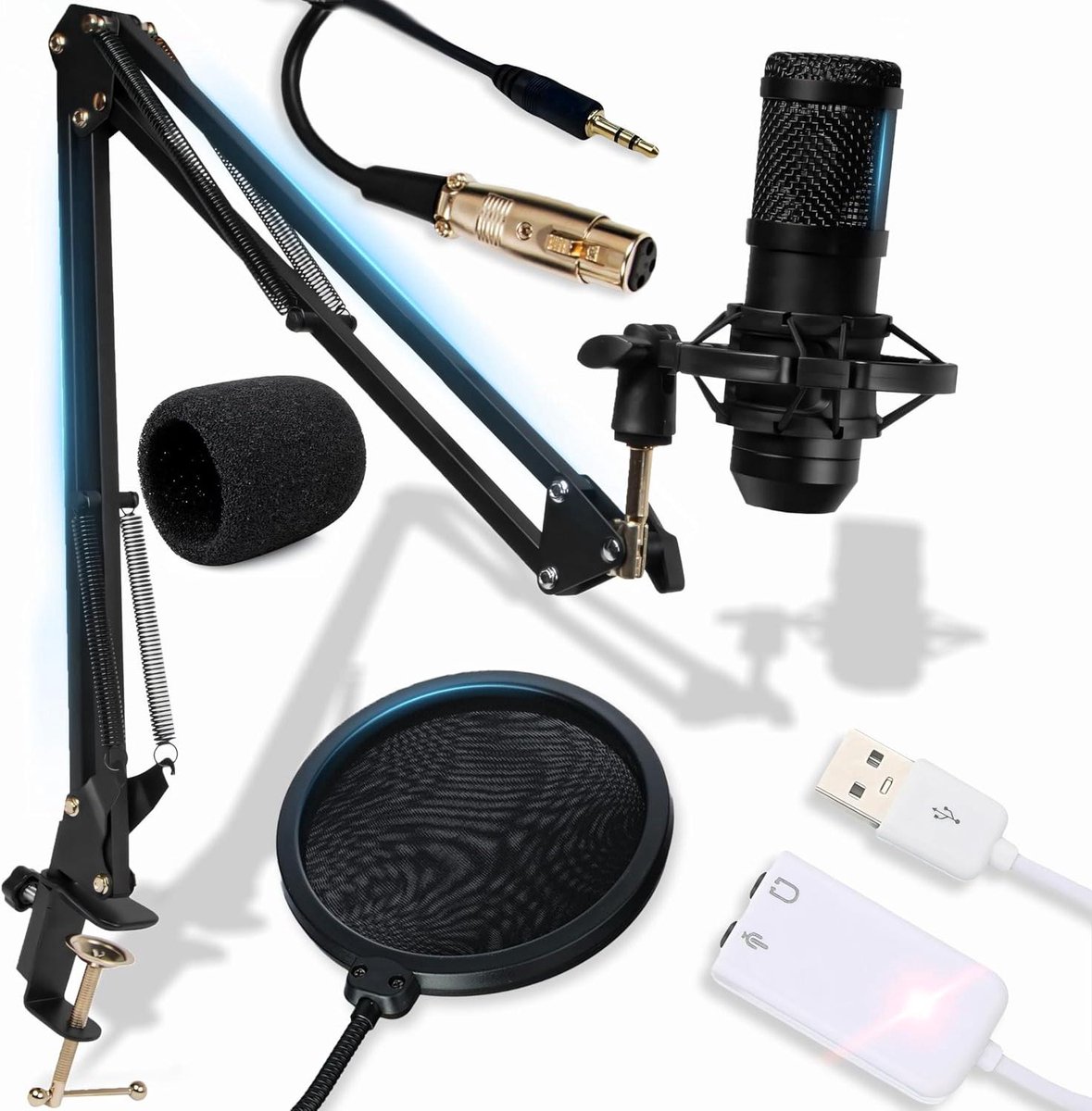 USB Microfoon - Opname Microfoon - Podcasts Opnemen - Kardioïde Richting - 1160 Gram - Zwart