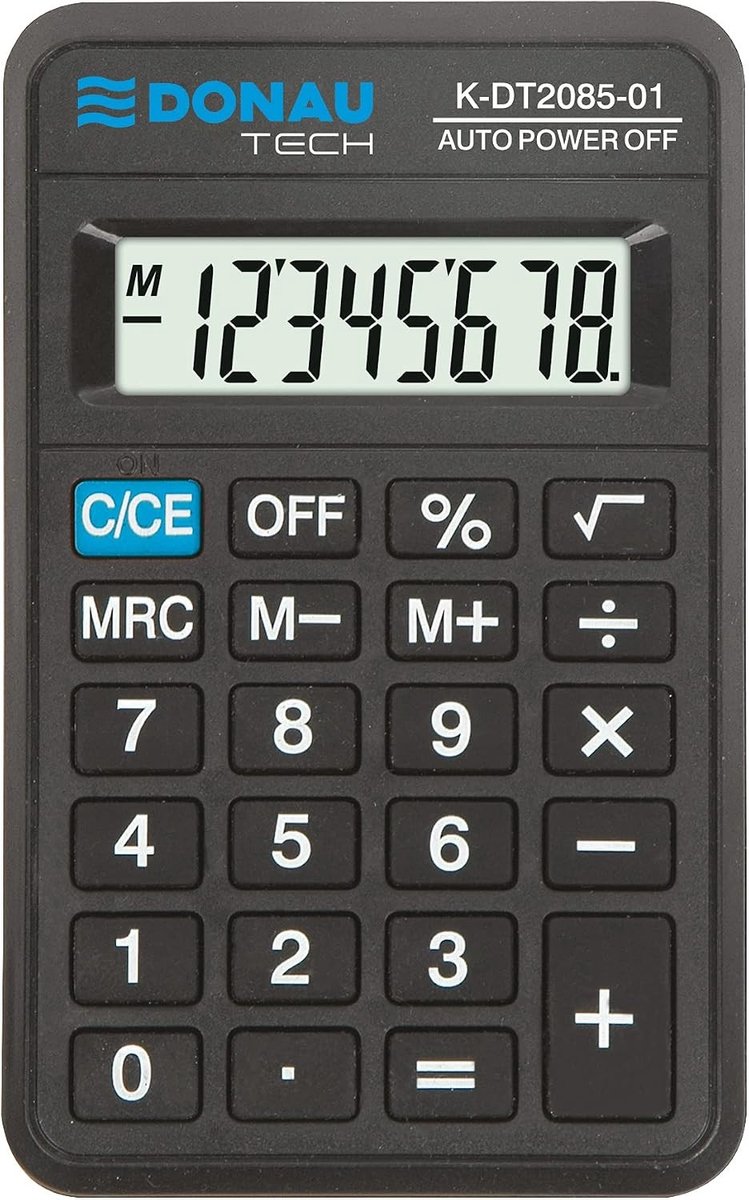 Rekenmachine - Zwart - 114 x 69 x 18 mm - Compact Ontwerp met 8-Cijferige Weergave - Voor Thuis en Op Kantoor