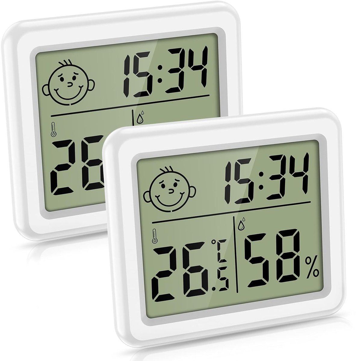 Digitale Thermometer Hygrometer met Klok - Wit - 11 x 11 x 11 cm - Draagbaar met Groot Scherm - Voor Binnengebruik