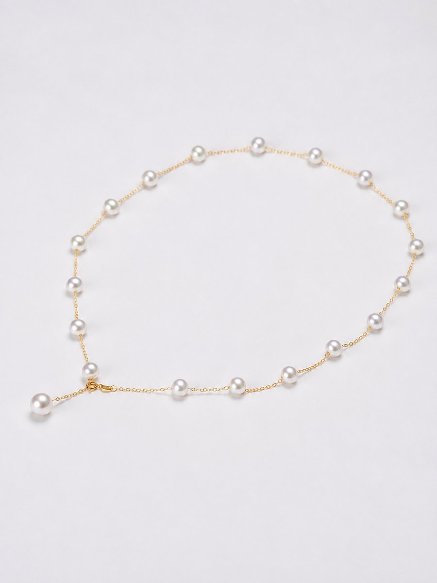 Zwevende Zoetwaterparel Ketting – Elegant Cadeau voor Bijzondere Gelegenheden-18K Goud – Wit Parels