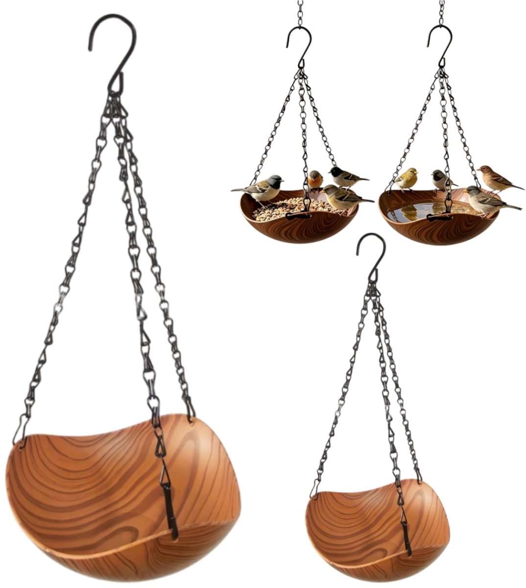 2-delige hangende vogelvoederbak voor buiten - Ophangbare voerbak/waterbak voor vogels - 20*40 cm - Voor wilde vogels om te eten en te drinken op terrassen/terrassen - Donkerbruin