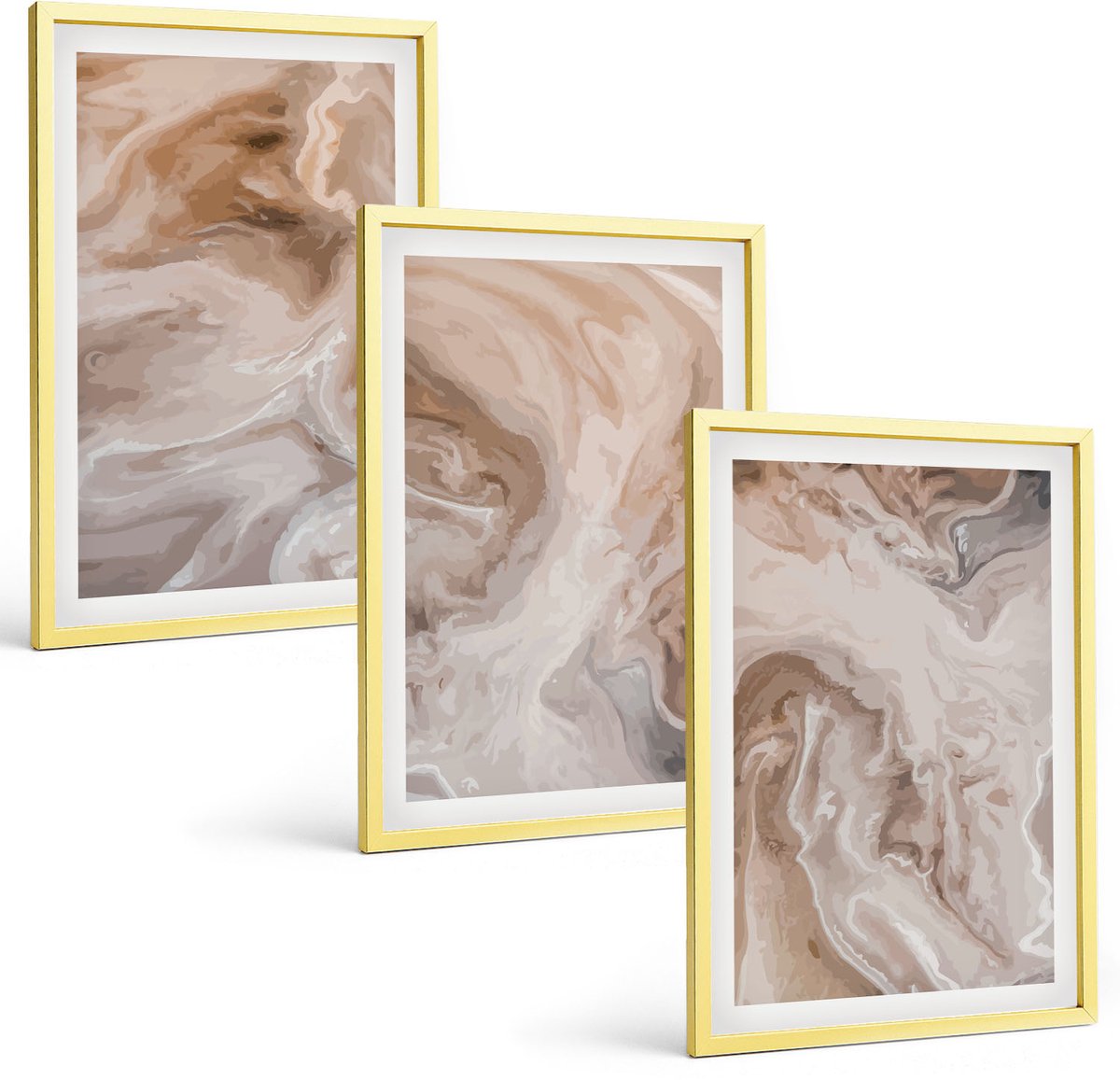 Coloray 3-Delige Schilderij Set - Abstracte Marmerpatronen, Steentexturen - 40 x 40 cm En 40 x 60 cm - Muurdecoratie - Wanddecoratie - Slaapkamer