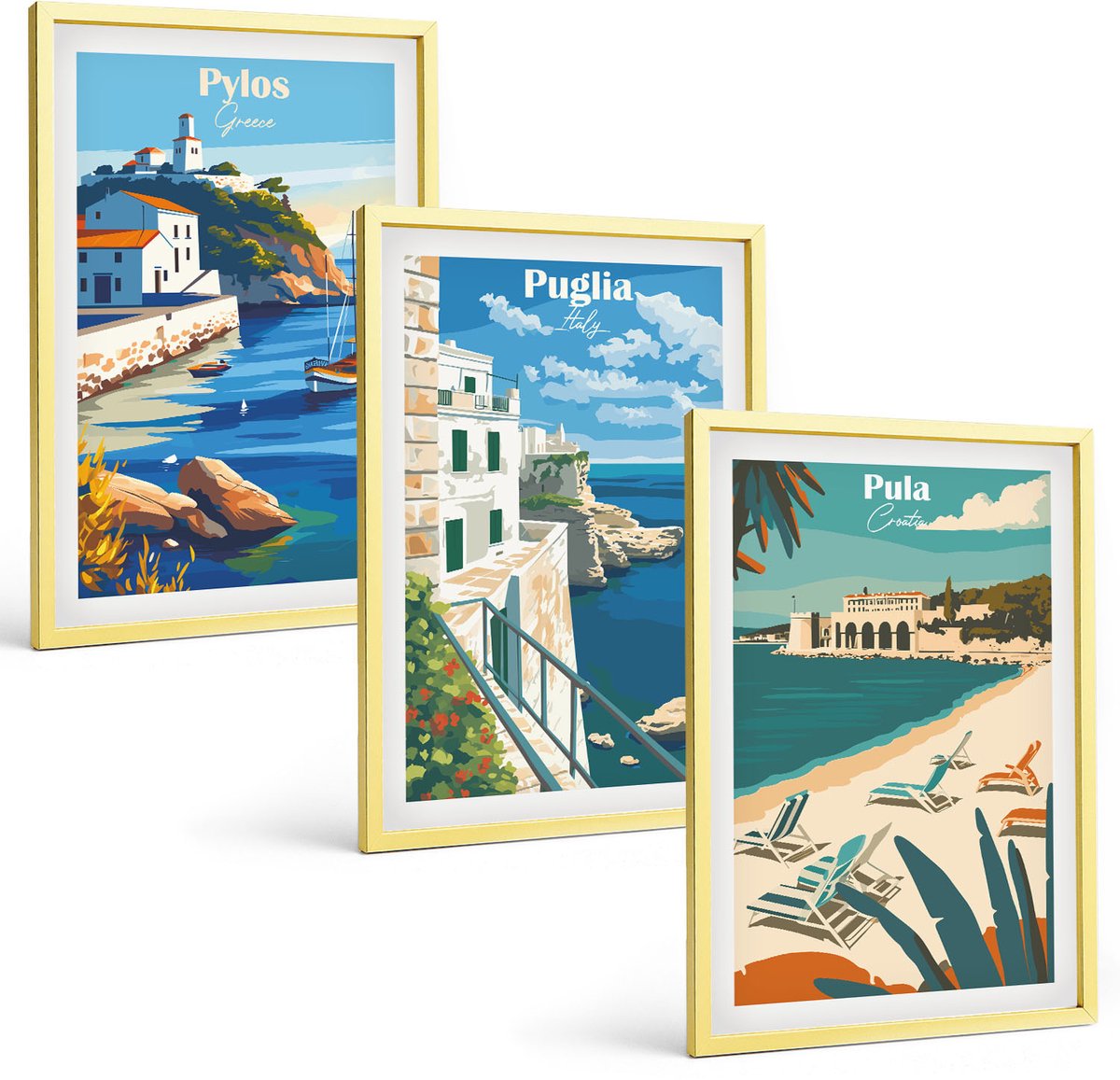 Coloray 3-Delige Schilderij Set - Posters Met Fruitpatronen En Italiaanse Wijn - 40 x 40 cm En 40 x 60 cm - Wanddecoratie - Moderne Interieurdecoratie - Interieur Decoratie