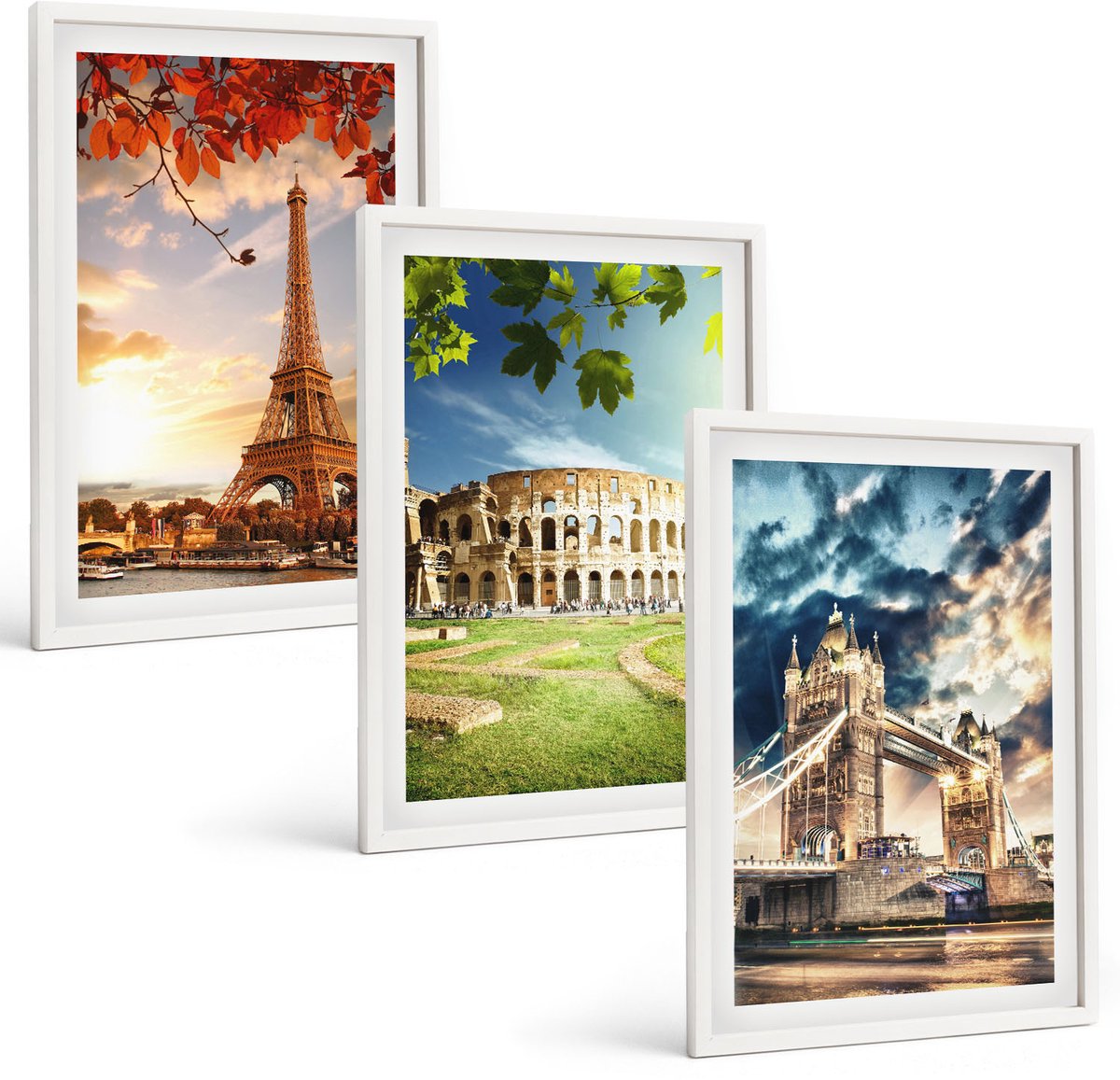 Coloray 3-Delige Schilderij Set - Monumenten Van Europa In De Warme Kleuren Van Het Landschap - 40 x 60 - Muurdecoratie - Wanddecoratie - Hal - Stijlvolle Muurdecoratie