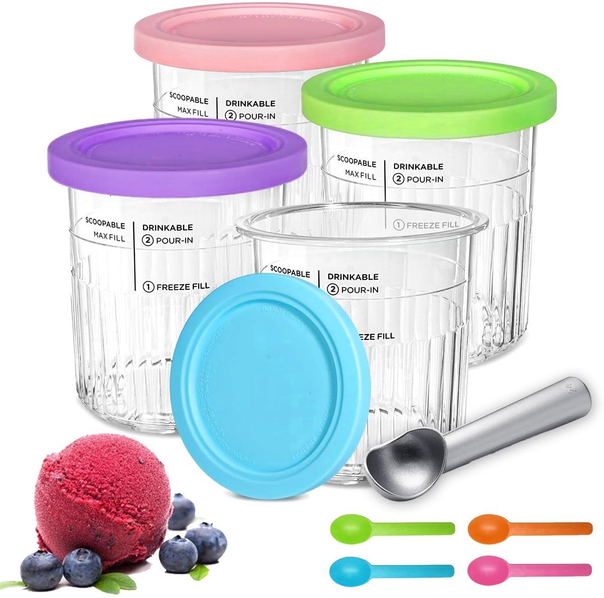Creami bekers geschikt voor Creami Deluxe Pints - 680ML Ijsjeshouder - Creami containers geschikt voor ijsmachine NC301 NC300 NC299AMZ-Serie - vervanging - BPA-vrij - afwasmachinebestendig - Accessoires - deksels