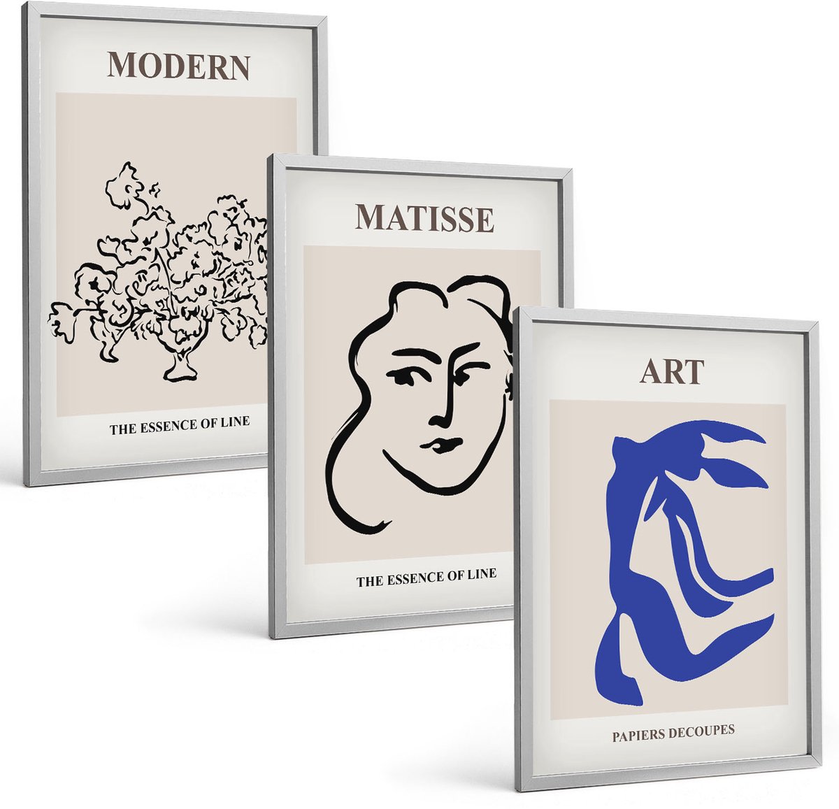Coloray 3-Delige Schilderij Set - Abstracte Posters In De Minimalistische Stijl Van Henri Matisse. - 40 x 60 cm - Stijlvolle Muurdecoratie - Slaapkamer
