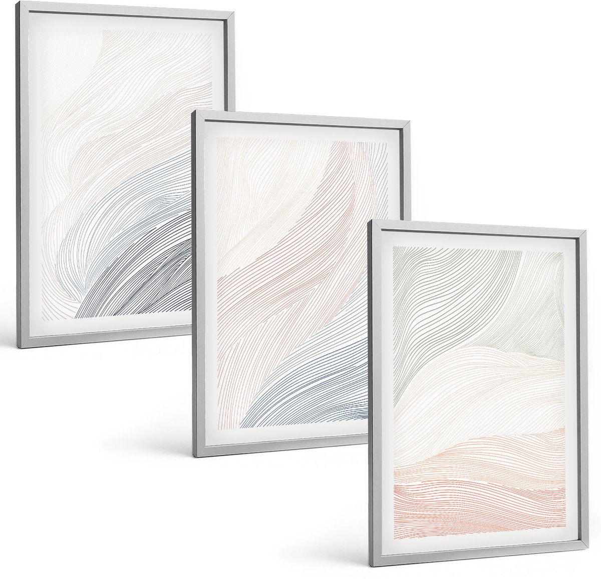 Coloray 3-Delige Schilderij Set - Abstracte Golven Schilderij Op Karton Met Pastelkleuren - 40 x 60 cm - Wanddecoratie - Muurdecoratie - Woonkamer - Stijlvolle Muurdecoratie