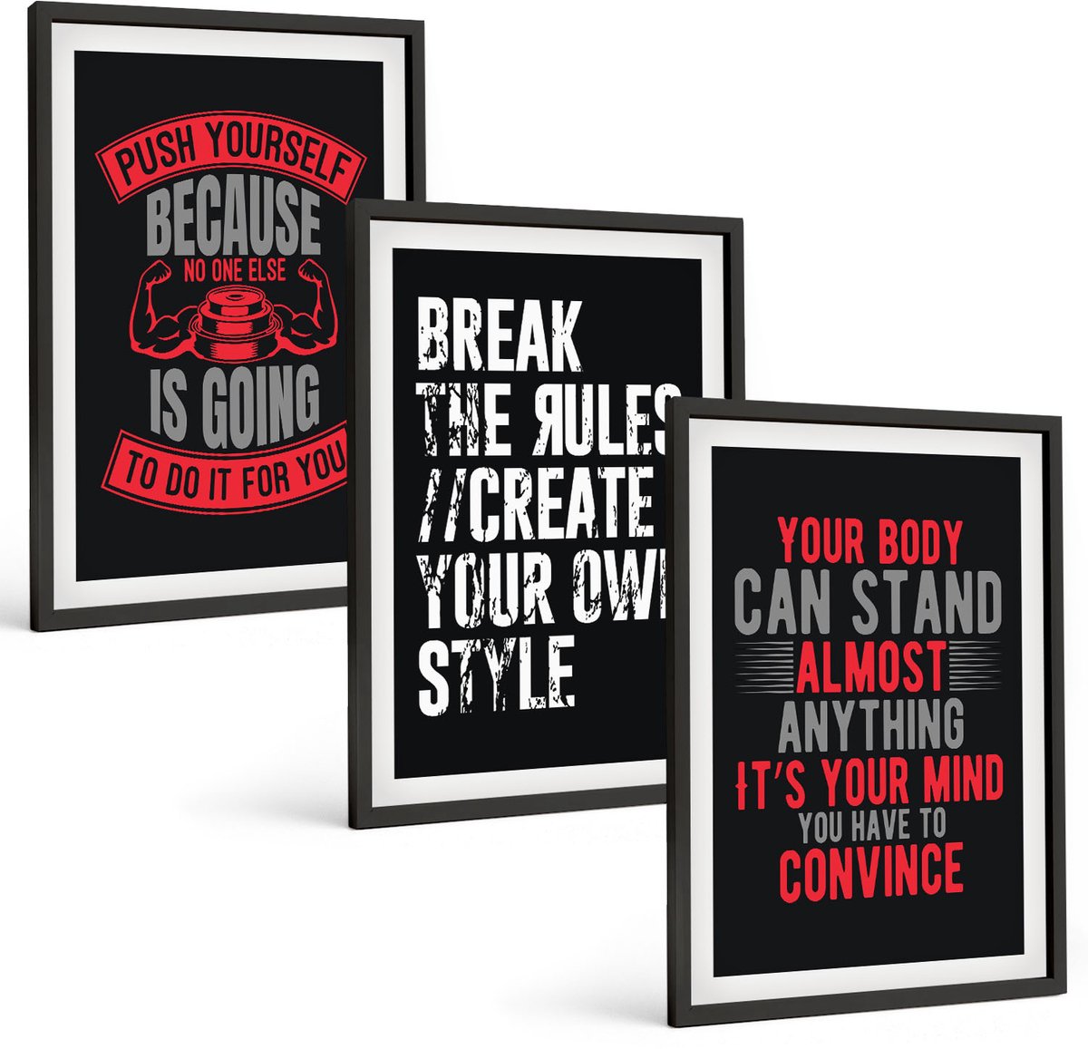 Coloray 3-Delige Schilderij Set - Motivatieslogans Voor Training En Zelfontwikkeling - 40 x 60 cm - Wanddecoratie - Woonkamer Decoratie - Muurdecoratie