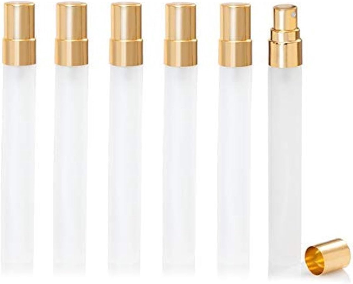 Mini Frosted Spray Flacons 10ml - Navulbare Geurflacons voor Reizen - Lege Glazen Atomizers Set van 10 Stuks (Goud)