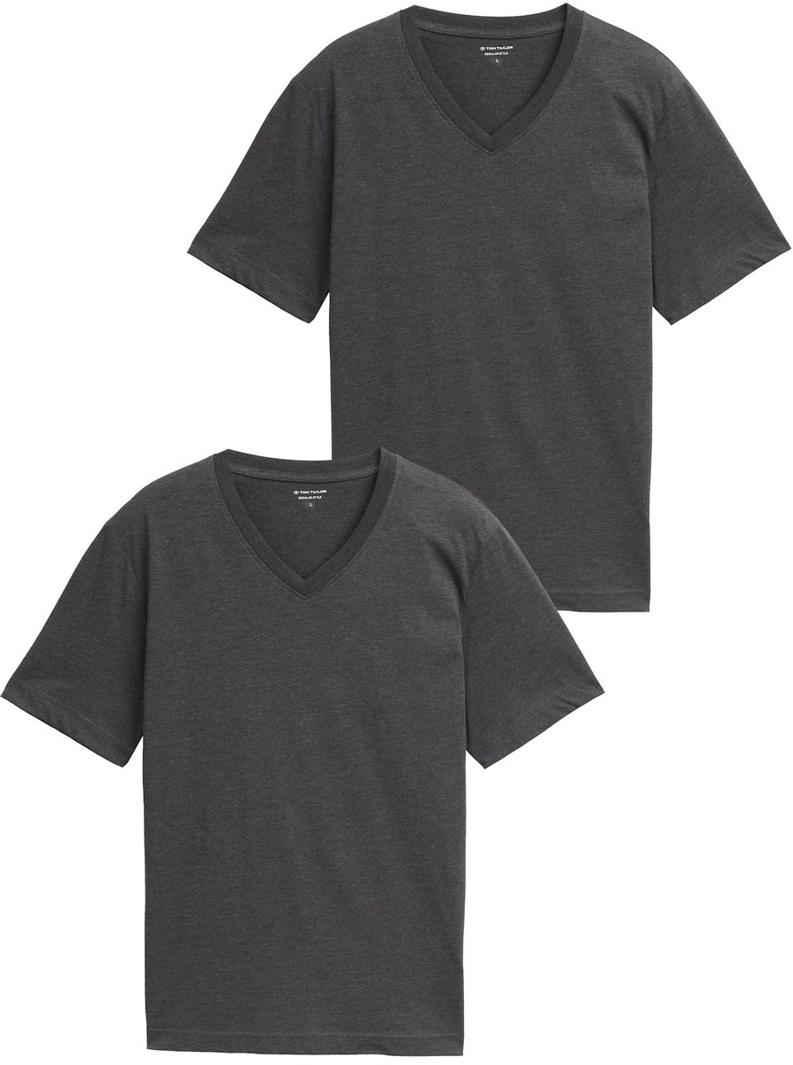 Tom Tailor - T-shirts met V-hals in een set van 2 - Maat L - Dark Grey Melange