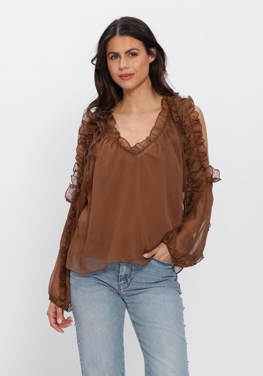 DANTE6 Harmony Boho Chiffon Top Dames - Topjes - Bruin - Maat 36
