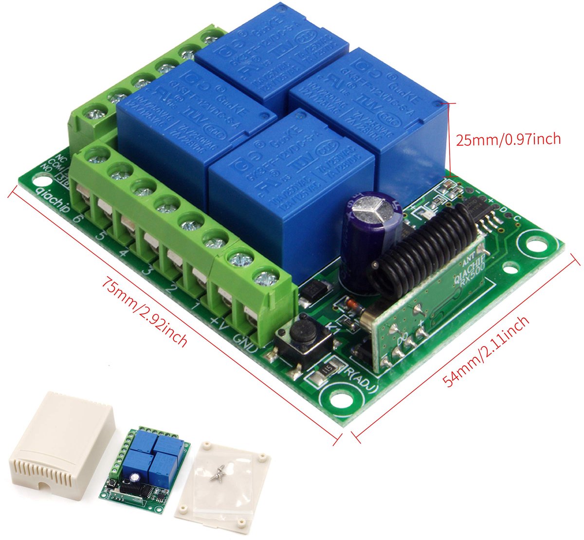 Draadloze relais afstandsbediening 12V 4CH - 433MHz module - 4 zenders en 1 ontvanger - Tot 50 meter bereik - ShopVlot