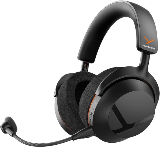Zwarte Beyerdynamic MMX 100 gaming headset met oranje rand