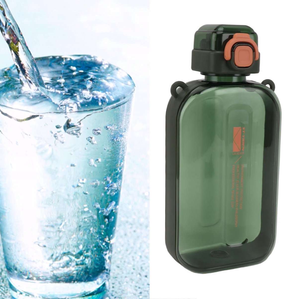 Lekvrije sportwaterfles 750 ml met riem