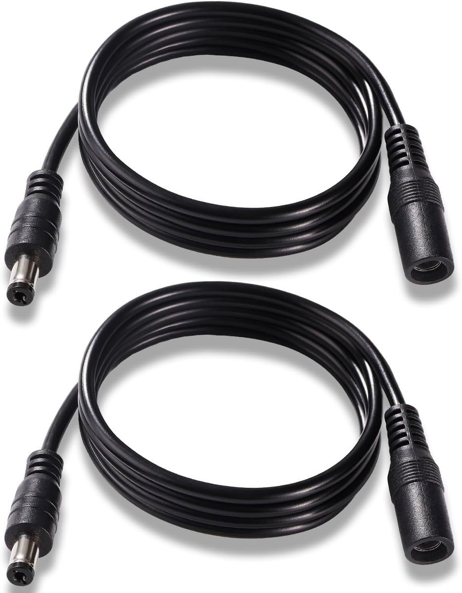 1 meter lange 5.5x2.1mm DC voeding extensiekabel, 2 stuks, voor beveiligingscamera's, 24V 12V, 22AWG, zwart, male female connector