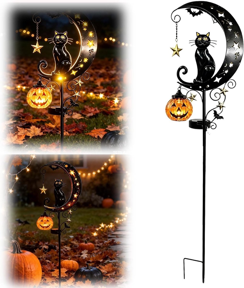 Tuinsteker op zonne-energie - Halloween - 85 x 17 x 6 cm - Metalen Decoratie met LED Verlichting - Voor Buiten