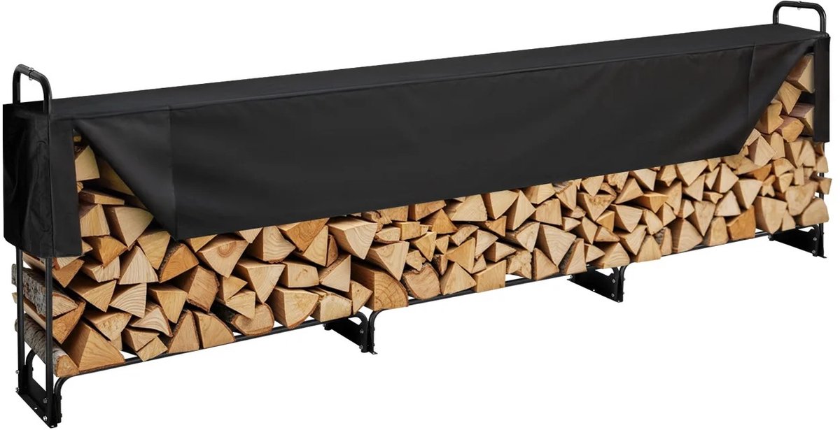 Chelsey-store - SucceBuy Buitenbrandhoutrek - Brandhouthouder - Stapelrek hout - Inclusief Oxford afdekzeil - Eco-vriendelijk en veilig materiaal - Zwart - 52 x 12 x 46 cm