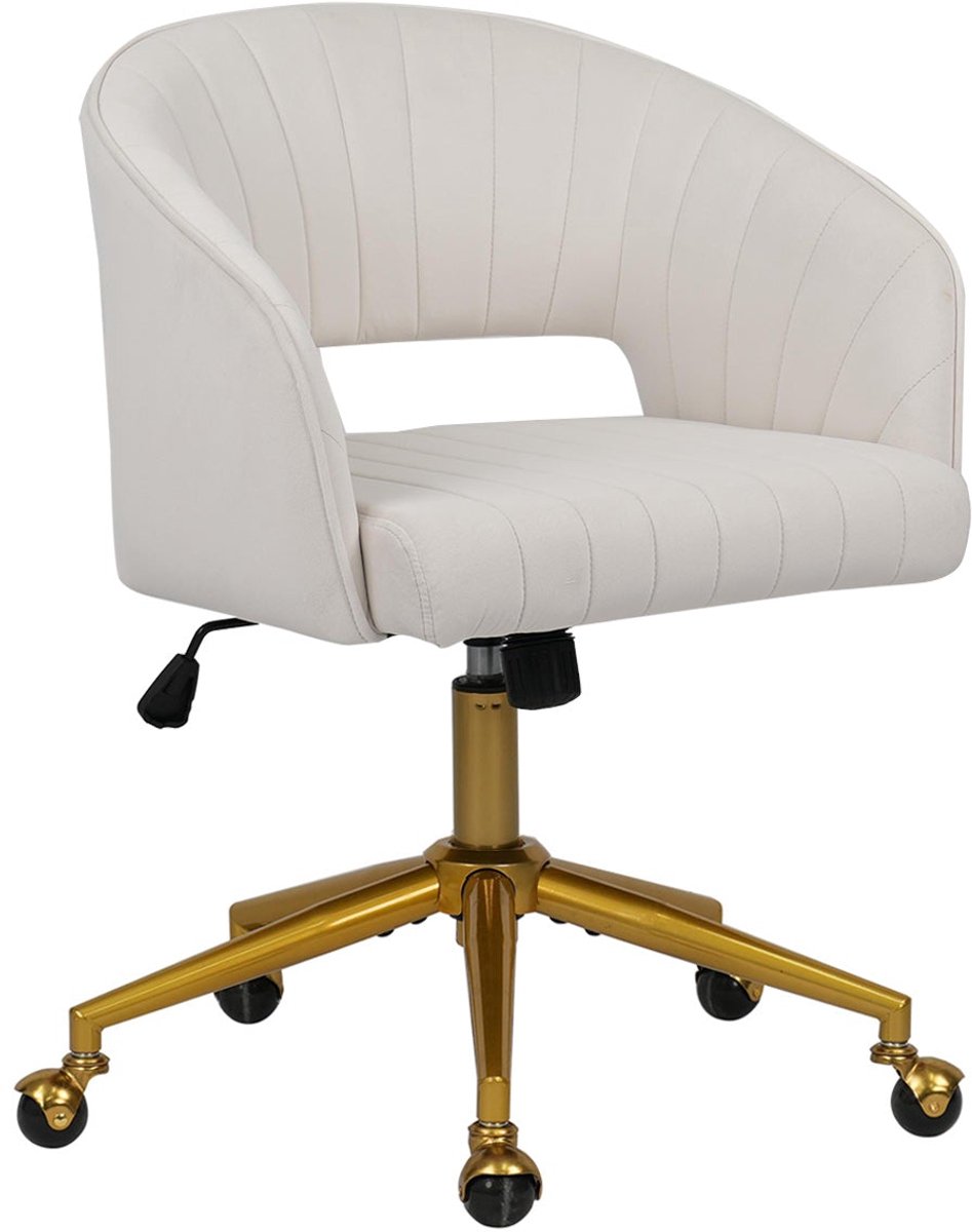 Merax Bureaustoel Met Armleuningen - Beige Fluweel - In Hoogte Verstelbaar - Verrijdbaar - Goudkleurig Metalen Onderstel - Home Office Stoel