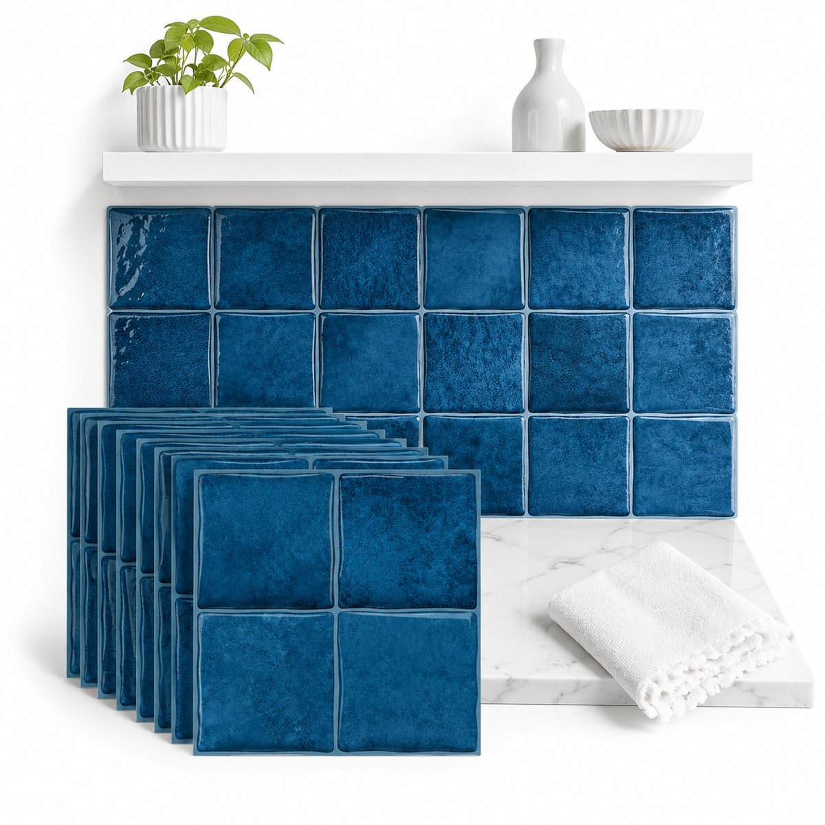 VHV-3D Epoxy Tegelstickers 15x15 cm – 24 Stuks – Zelfklevende Plaktegels – Oliebestendig – Voor Keuken, Badkamer & Backsplash – Wanddecoratie - Blauw