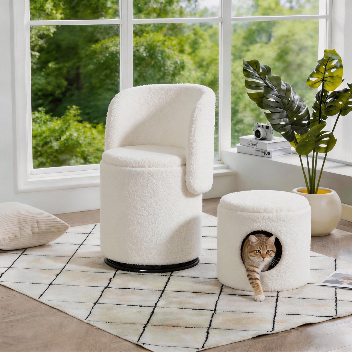 MODFU-Fauteuil Met Opbergruimte-Draaibaar-Gepolsterd-Wit