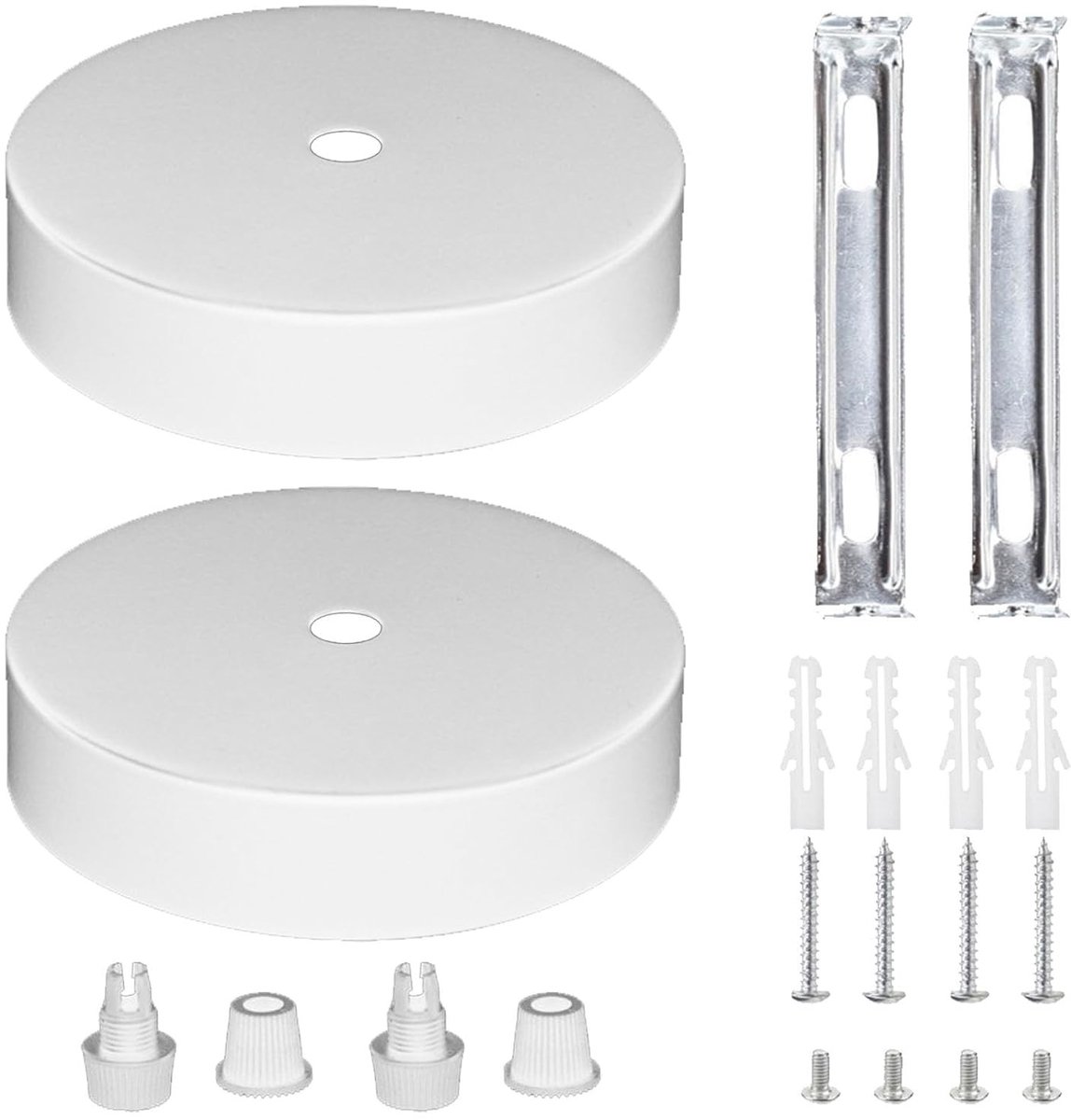 Set van 2 plafondlampen met metalen afdekking voor kabels - Wit, geschikt voor plafondverlichting, lampenkappen en interieurdecoratie