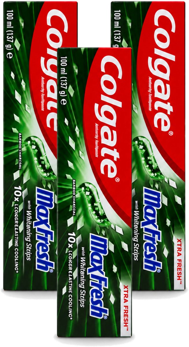 3 x Colgate – Tandpasta – MaxFresh Whitening Bamboo Charcoal – 100 ml - Voordeelverpakking - 3 stuks