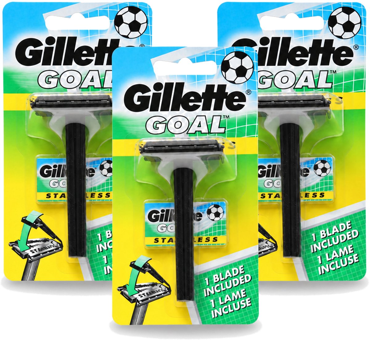 3 x Gillette - Goal - Scheerset - Stainless Steel - Duurzaam en scherp - 1 Scheermesje - Voordeelverpakking - 3 stuks