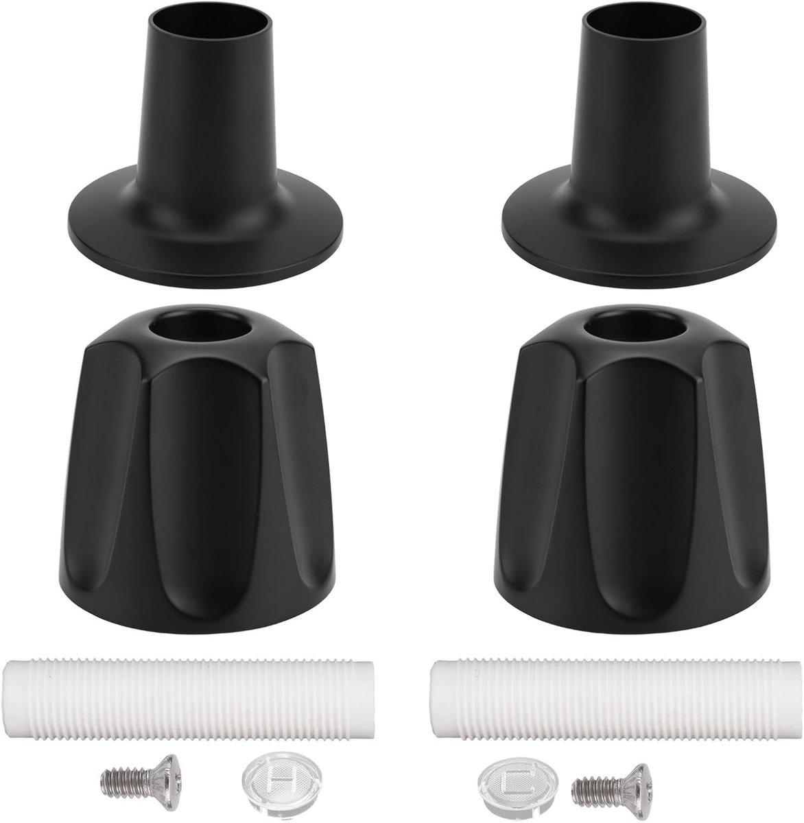Doucheknoppen vervangingsset van zinklegering, 2 stuks met basis, connectoren en schroeven, zwart, 6 cm