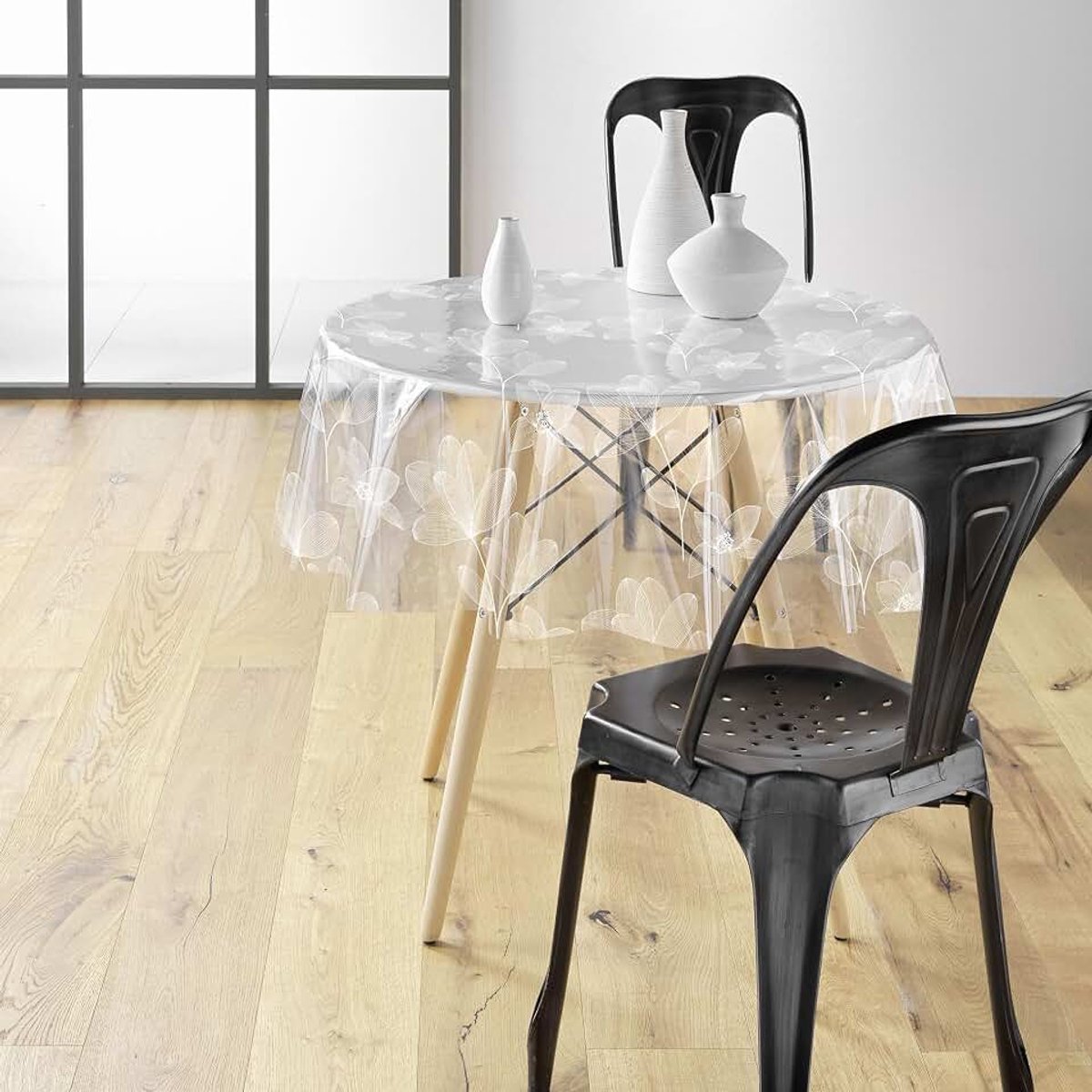 Douceur d'intérieur, Tafelkleed kristal (diameter 140 cm) Danela wit, pvc bedrukt 14/100E