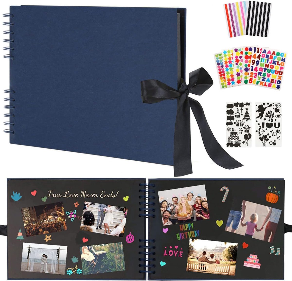 Fotoboek Om Zelf Te Maken 80 Zwarte Pagina’s, DIY Vintage Scrapbook, Kan als Afstudeercadeau, Verjaardagscadeau, Jubileumcadeau (Blauw)