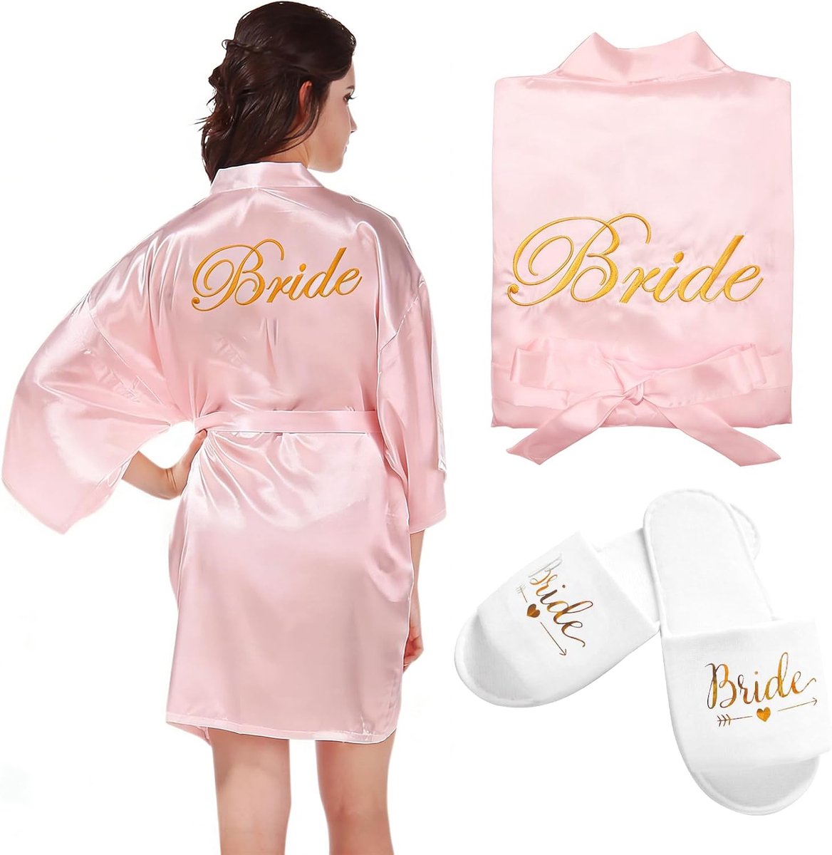 Ochtendjas voor bruid, pyjama, bruiloft, dames, satijnen badjassen + bruidsschoenen voor bruiloft, jurk, nachtkleding, douche