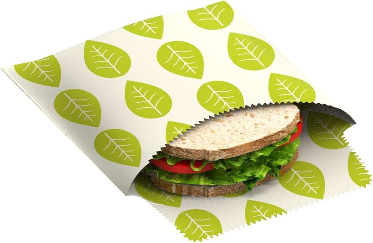 Plantenwasdoek Sandwichbag, 1-delige set met bladeren decoratie, herbruikbaar, veganistisch, sandwichzak, duurzaam, alternatief voor vershoudfolie, tafelzeil