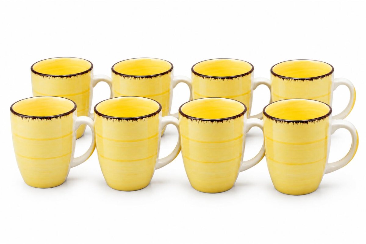 Bellatio Design Koffiemok Colourful Morning - 8x - geel - keramiek - 340 ml - theemokken