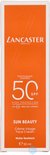 Oranje doosje van Lancaster crème met SPF50, 'PHOTAGING CONTROL', 'SUN BEAUTY' en 'Crème Visage Face Cream'.