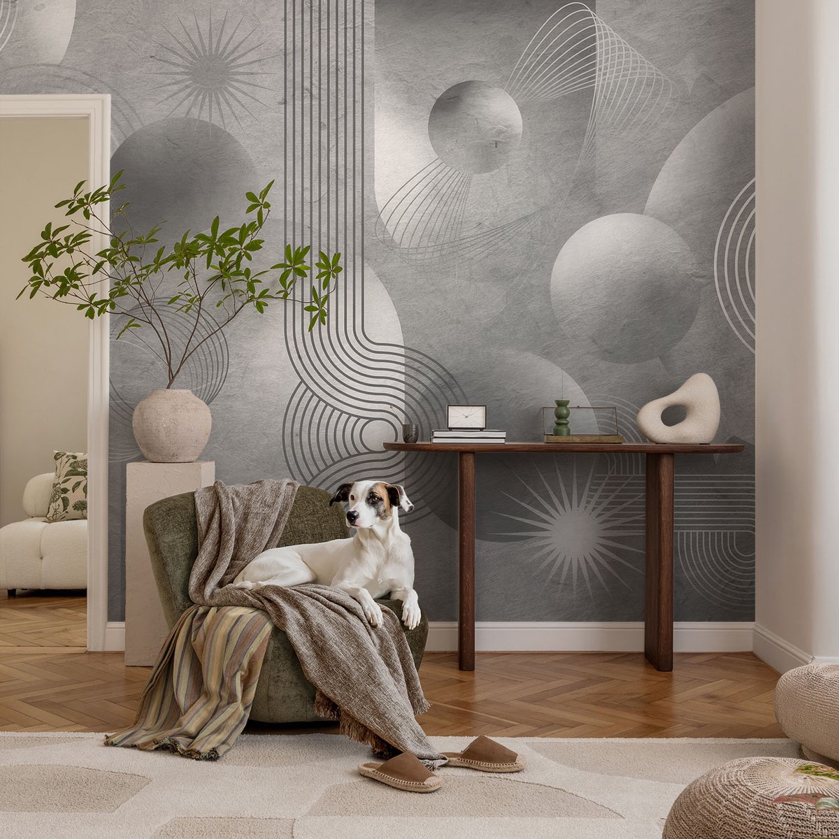 Coloray Vliesbehang - Grijs Snellijm Behang - 104x70 cm - Abstracte Elegantie Fotobehang Vlies - Woonkamer behang Abstractie - Muurschildering - Woonkamer behang
