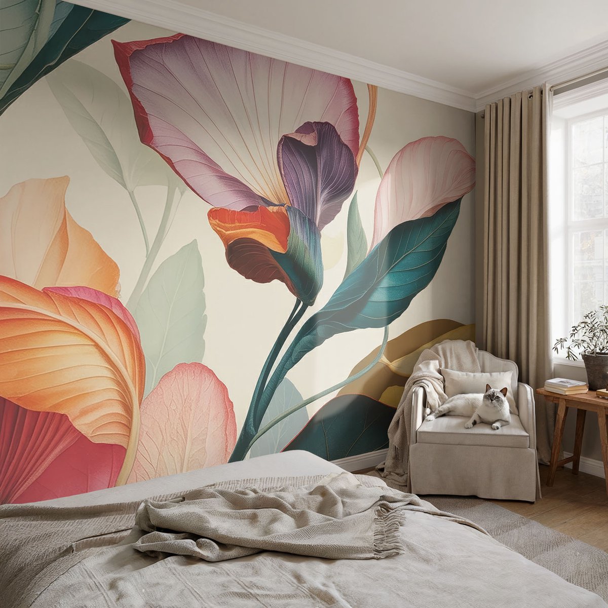 Coloray Vliesbehang - Groente Snellijm Behang - 104x70 cm - Kleurrijke Bloemen Muurschildering - Slaapkamer behang Bloemen En Planten - Fotobehang Vlies - Slaapkamer behang