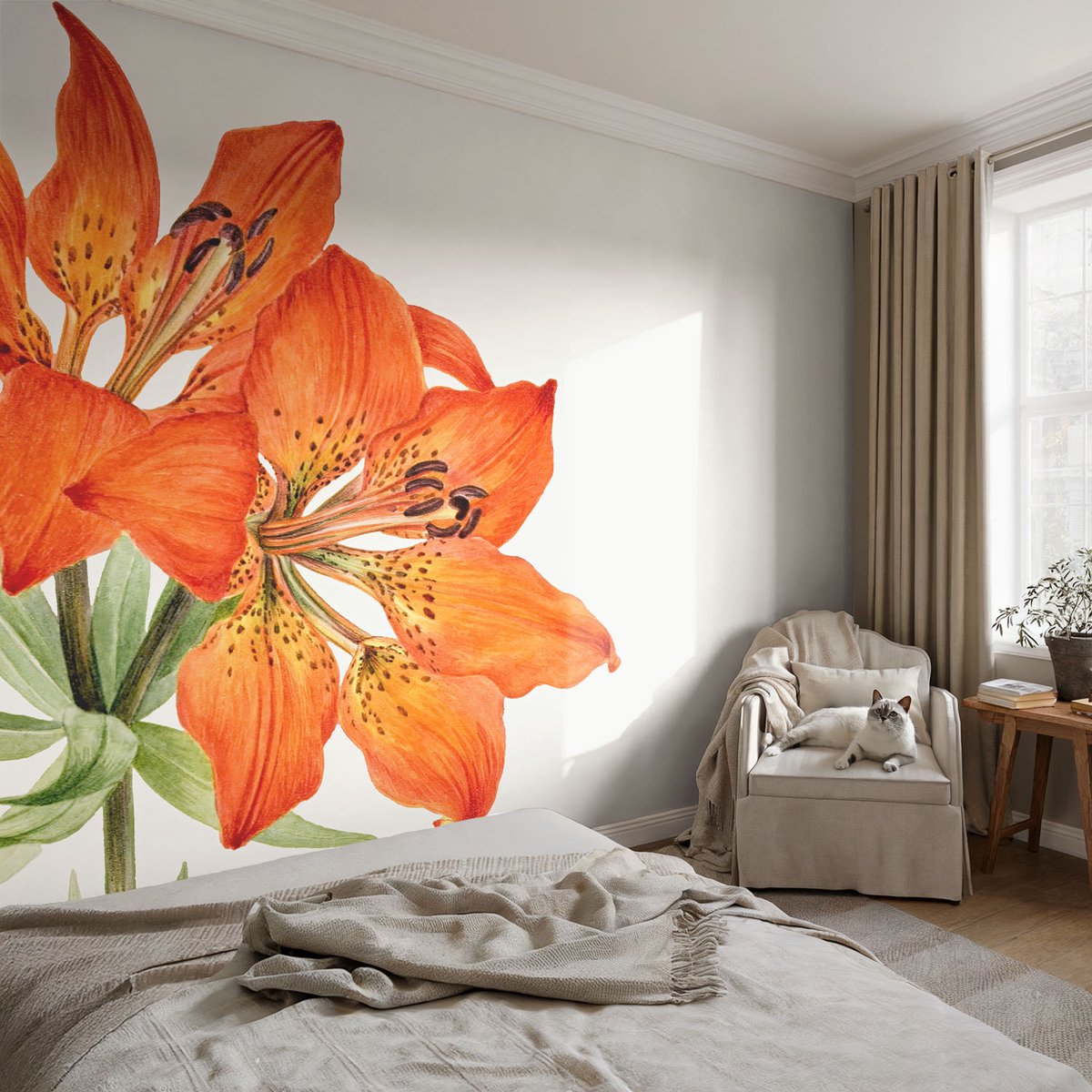 Coloray Vliesbehang - Oranje Snellijm Behang - 104x70 cm - Oranje Lelie Fotobehang Vlies - Woonkamer behang Bloemen En Planten - Muurschildering - Woonkamer behang