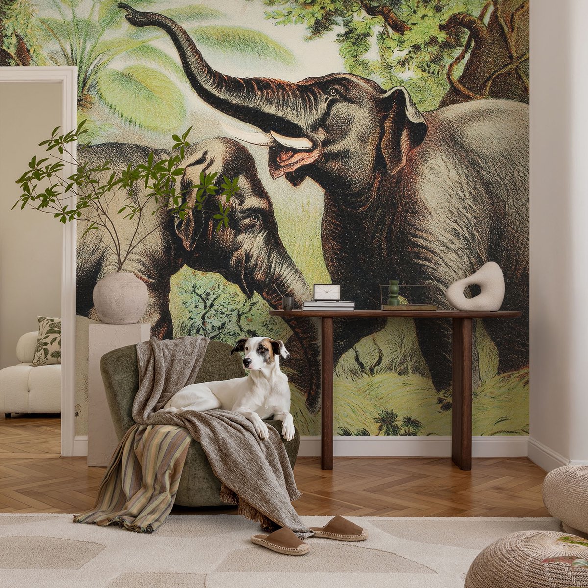 Coloray Vliesbehang - Groente Snellijm Behang - 104x70 cm - Familieolifanten Muurschildering - Slaapkamer behang Landschappen - Fotobehang Vlies - Slaapkamer behang