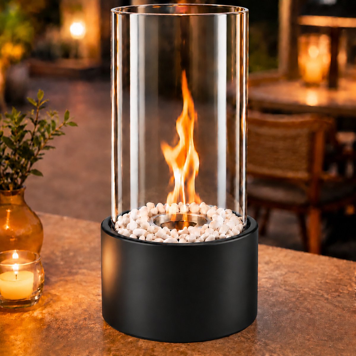 NETTLIFE Haard - 16 cm diameter - Bio-ethanol haard - Binnen/buiten - Cilindrisch - Draagbare decoratieve haardlamp - Zwart - Geschikt voor balkon | slaapkamer | huis