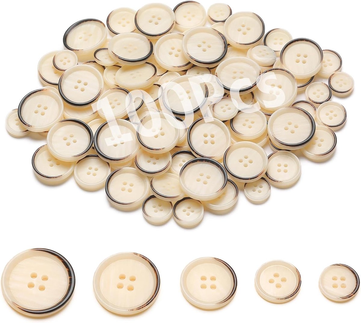 Knoppen – om op te naaien, 5 maten à 100 stuks, knoppen voor truien om te knutselen, breien, voor DIY-projecten en feestdecoratie (halve maan)